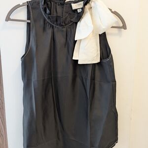 J. Crew Black Sleeveless Top with White Bow